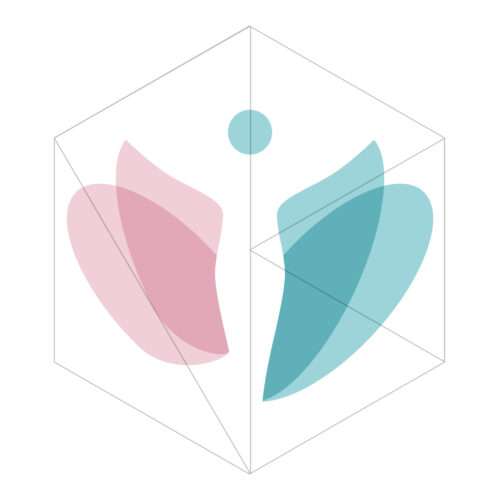 Logo mit einer Frau und bunten Blütenblättern