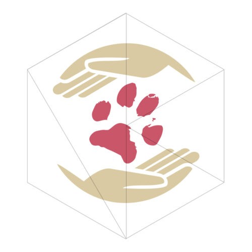 Logo mit einer Hundepfote und zwei Händen.