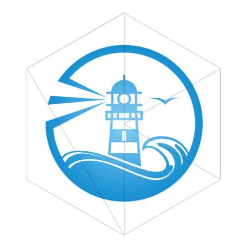 Logo mit einem Leuchtturm und einer Welle
