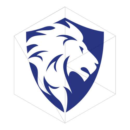 Weißer Löwe auf blauem Schild