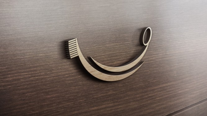 3D Zahnarzt Logo auf Holzwand
